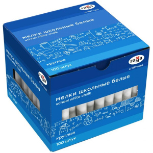 Мелки школьные "Гамма" , белые , круглые 100 шт/уп, 2308194