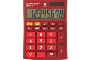 Калькулятор настольный BRAUBERG ULTRA-08-WR, компактный (154х115 мм), 8 разрядов, бордовый, 250510