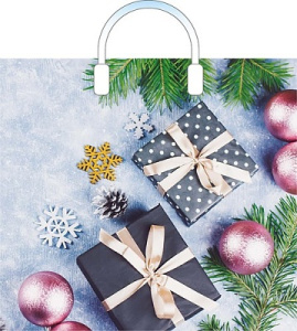 Пакет ПЭ с пластмассовыми ручками 38х34+3см (90) (Подарки на голубом) НГ, ПЛР50063