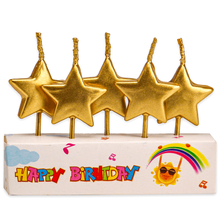 Свечи для торта Миленд на пиках Золотые звездочки, 5 шт, пластик уп., С-2542