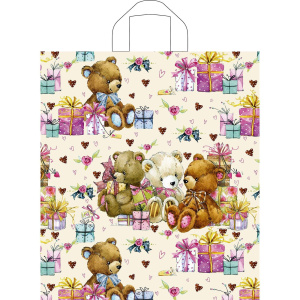 Пакет ПЭ с петлевой ручкой 38х42+6 (37) Тико ПНД (Мишка с подарками), ПТЛ10088