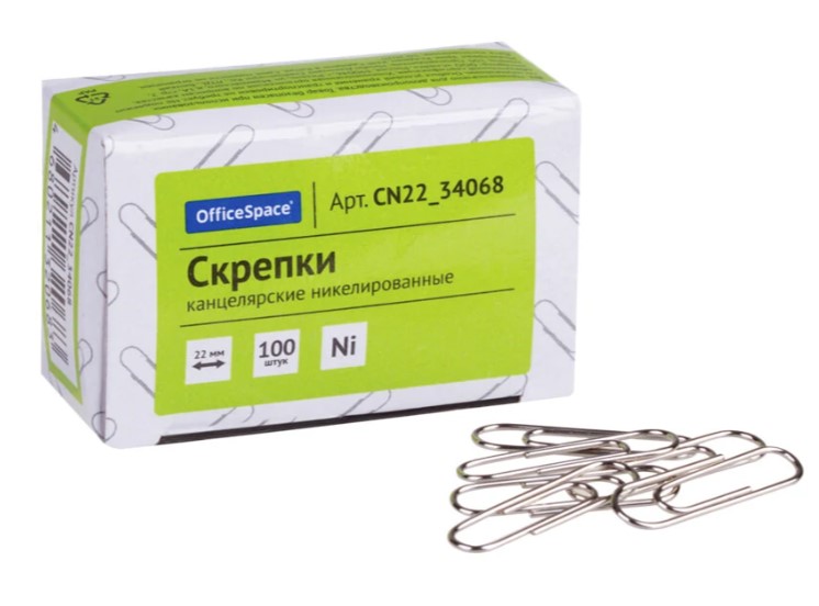 Скрепки 'OfficeSpace', 22 мм, оцинкованные, (100 шт;уп), CN22_34068