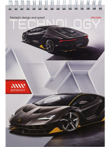 Блокнот А5 80л. ТЕХНОЛОГИЧНЫЕ СПОРТКАРЫ (Б80-6818)ассорти, с жест подл,на гребне,цв.мел.обл,бл-офс