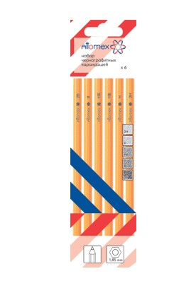 Карандаш чернографитный 'Attomex' 06 шт в наб (2B-2H) диаметр грифеля 2 мм, 5030400